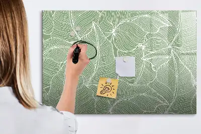 Magnetic glass dry erase board with leaves pattern