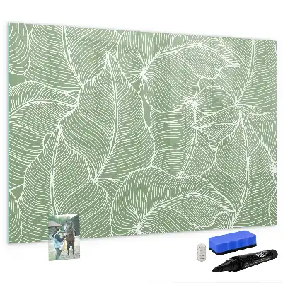 Magnetic glass dry erase board with leaves pattern