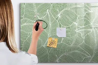 Magnetic glass dry erase board with leaves pattern