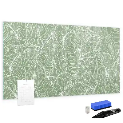Magnetic glass dry erase board with leaves pattern