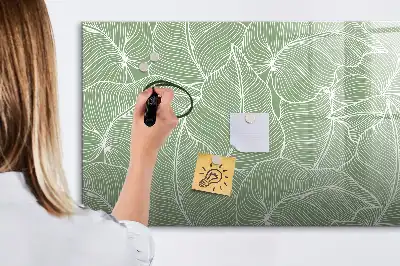 Magnetic glass dry erase board with leaves pattern