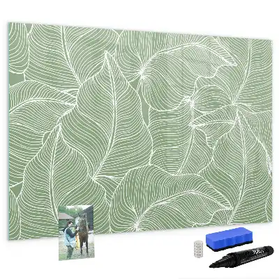 Magnetic glass dry erase board with leaves pattern