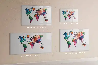 Magnetic glass dry erase board with a geometric world map print