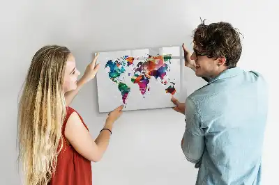 Magnetic glass dry erase board with a geometric world map print