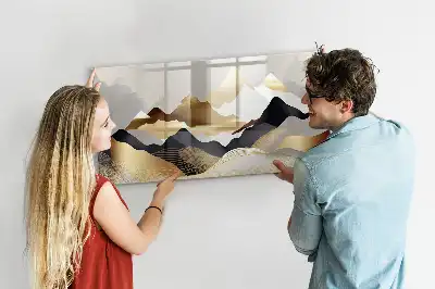 Magnetic glass dry erase board with mountain abstraction design
