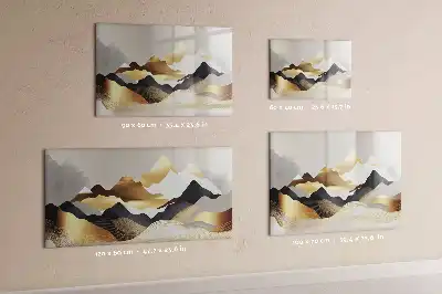 Magnetic glass dry erase board with mountain abstraction design