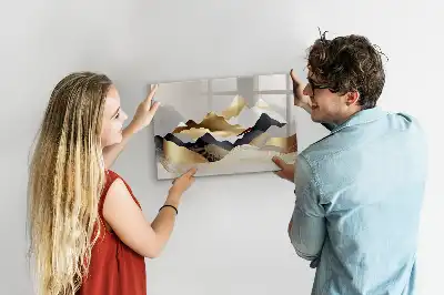 Magnetic glass dry erase board with mountain abstraction design
