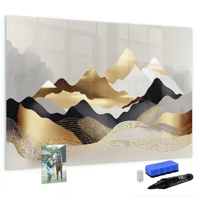 Magnetic glass dry erase board with mountain abstraction design