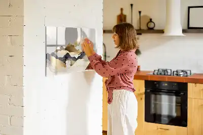 Magnetic glass dry erase board with mountain abstraction design