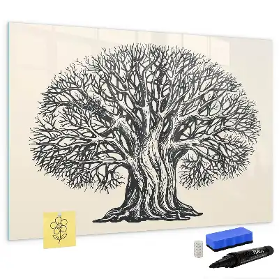 Magnetic glass dry erase board featuring a big nature tree design