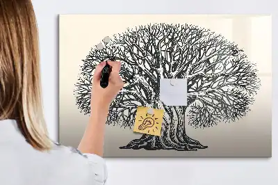 Magnetic glass dry erase board featuring a big nature tree design