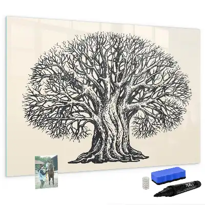Magnetic glass dry erase board featuring a big nature tree design