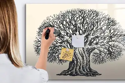 Magnetic glass dry erase board featuring a big nature tree design