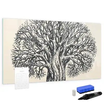 Magnetic glass dry erase board featuring a big nature tree design