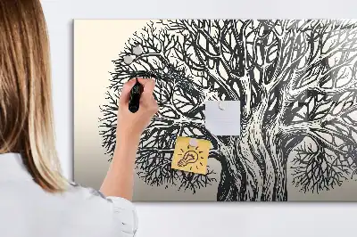 Magnetic glass dry erase board featuring a big nature tree design