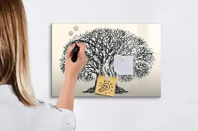 Magnetic glass dry erase board featuring a big nature tree design