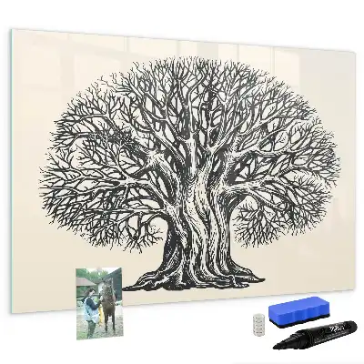 Magnetic glass dry erase board featuring a big nature tree design