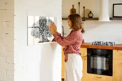 Magnetic glass dry erase board featuring a big nature tree design