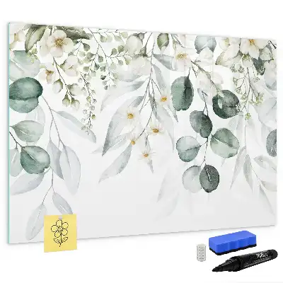 Magnetic glass dry erase board with nature plants design
