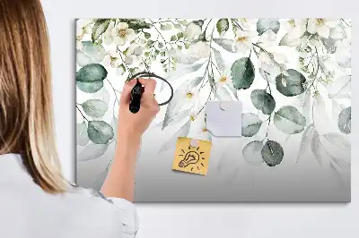 Magnetic glass dry erase board with nature plants design
