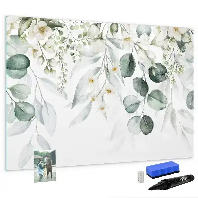 Magnetic glass dry erase board with nature plants design