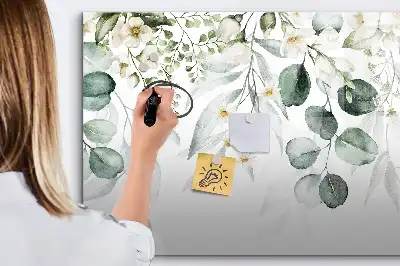 Magnetic glass dry erase board with nature plants design