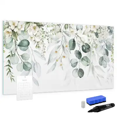 Magnetic glass dry erase board with nature plants design