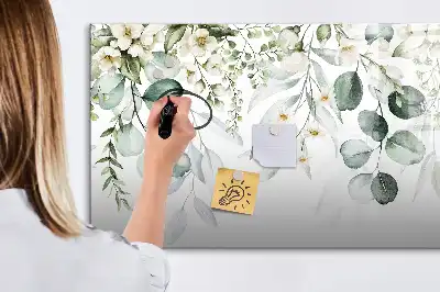 Magnetic glass dry erase board with nature plants design