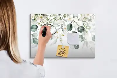 Magnetic glass dry erase board with nature plants design