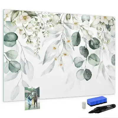 Magnetic glass dry erase board with nature plants design