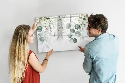 Magnetic glass dry erase board with nature plants design