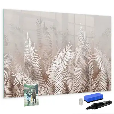 Magnetic glass dry erase board exotic leaves design