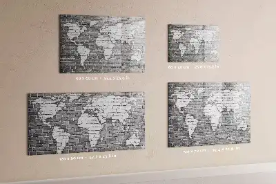 Magnetic glass dry erase board featuring a world map on a brick background