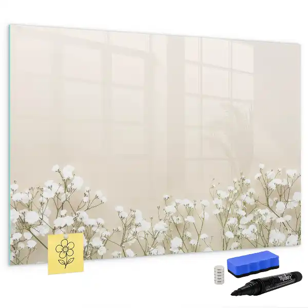 Magnetic glass dry erase board with a blooming flowers design