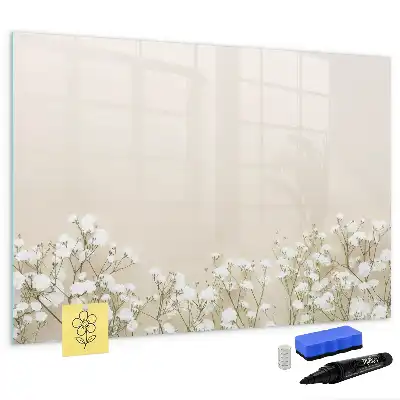 Magnetic glass dry erase board with a blooming flowers design