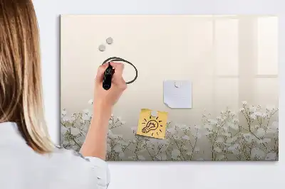 Magnetic glass dry erase board with a blooming flowers design