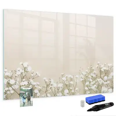 Magnetic glass dry erase board with a blooming flowers design