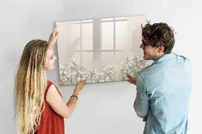 Magnetic glass dry erase board with a blooming flowers design
