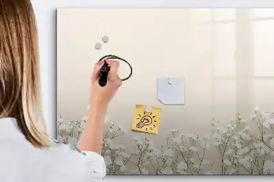 Magnetic glass dry erase board with a blooming flowers design