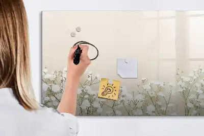 Magnetic glass dry erase board with a blooming flowers design