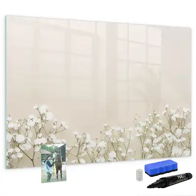 Magnetic glass dry erase board with a blooming flowers design