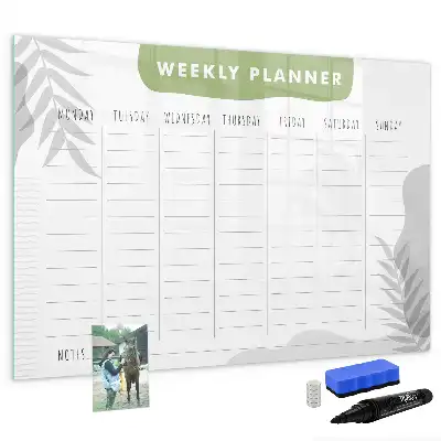 Magnetic glass dry erase board weekly planner