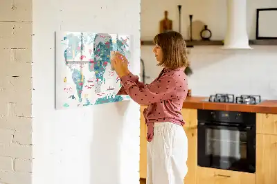 Magnetic world map whiteboard with illustrative pictures