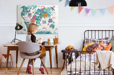 Magnetic world map whiteboard with illustrative pictures