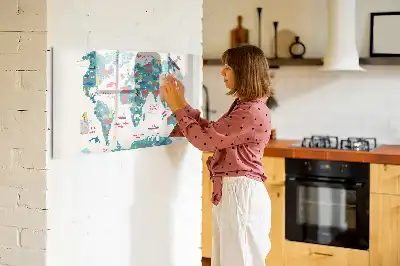 Magnetic world map whiteboard with illustrative pictures