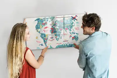 Magnetic world map whiteboard with illustrative pictures
