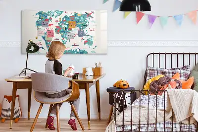 Magnetic world map whiteboard with illustrative pictures
