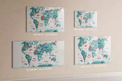 Magnetic world map whiteboard with illustrative pictures