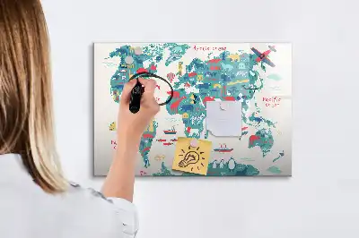 Magnetic world map whiteboard with illustrative pictures