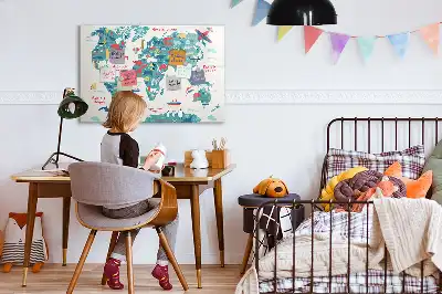 Magnetic world map whiteboard with illustrative pictures